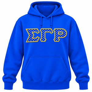 Sudadera con Capucha Azul Rey para Mujer, con Diseño de Corazón con Letras Griegas en Amarillo, Manga Larga - Product Image 3