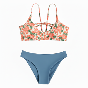 Ensemble de bikini triangle brésilien pour femmes, taille plus, filles, taille haute, halter, dentelle, bouton décoratif, imprimé léopard, 100% vêtements de plage - Product Image 1