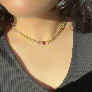 1 Carat Heart <b>Ruby</b> Cuban Chain <b>Necklaces</b> 14K 18K Solid Gold Bezel Set 38cm Length Solitaire Minimalist Layering Elegant Everyday - Product Image 6