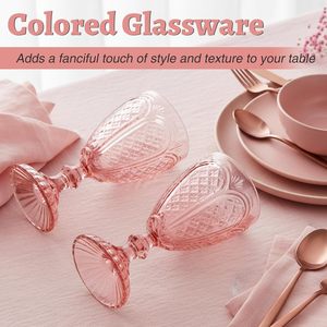 Ensemble de verres à <span class=keywords><strong>vin</strong></span> vintage soufflés à la main, nouveau design rose, gobelets à eau de 10,5 oz, pour la fête des mères, les mariages, les fêtes, pour la bière - Product Image 2