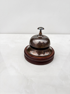 Vintage Brass Hotel Reception <b>Bell</b> with Wooden Base – Antique Desk Service <b>Call</b> <b>Bell</b>, Decorative Tabletop <b>Bell</b> for Office - Product Image 2