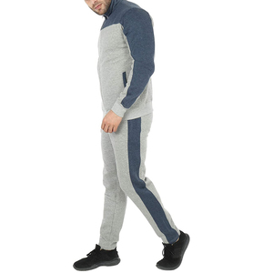 Ensemble de survêtement décontracté pour homme, gris et bleu, avec veste zippée et pantalon, idéal pour l'automne, en polyester tricoté respirant, vêtements de sport - Product Image 5