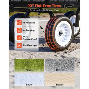 Carretilla de Jardín de Acero Resistente de 900 LBS con Llantas de 10 Pulgadas, Carro de Jardinería Ajustable para Exteriores, Carro Utilitario con Remolque - Product Image 4