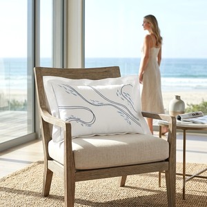 Ocean Fish School Embroidered Lumbar <b>Pillow</b> - Elegant Coastal Wave Motif Rectangle Cushion Cover for Luxury Beach Resort <b>Decor</b> - Product Image 3