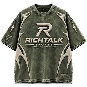 เสื้อยืดแขนสั้นโอเวอร์ไซส์ผู้ชาย ปักโลโก้ 3 มิติ สีชมพู สปอร์ต คอกลม ผ้าถัก ระบายอากาศ สตรีทแวร์ ผ้าฝ้ายเจอร์ซีย์ RICHTALK - Product Image 4