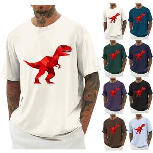 T-shirt à manches courtes pour homme, imprimé T-Rex origami rouge, col rond, coupe classique, style décontracté, tissu jersey 100% coton, respirant - Product Image 1
