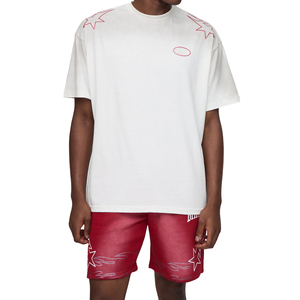 ชุดเซ็ตฤดูใบไม้ร่วงสำหรับผู้ชาย พิมพ์ลายลำลอง โลโก้สั่งทำได้ ผ้าฟลีซแห้งเร็ว เสื้อยืดโอเวอร์ไซส์ทรงหลวม เอวยางยืด กางเกงขาสั้น - Product Image 1