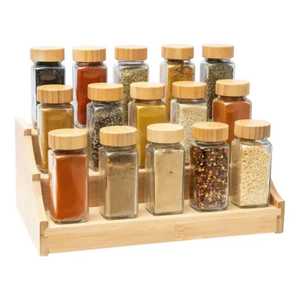 Classic Walnut Wooden Spice <b>Rack</b> 3 Tier Countertop <b>Kitchen</b> Condiment Storage Organizer Shelf with Glass Jars Set - Product Image 2