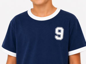 Camiseta Azul Marino para Niños, Estilo Casual, de Algodón, Manga Corta, con Estampado de Números, Cómoda para Uso Diario, Suave - Product Image 4