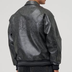 Fábrica YU JIA Fabrica Chaquetas Bomber de Invierno para Hombre con Bordado de Chenille en Cuero Genuino Personalizado, Chaqueta de Motociclista - Product Image 4