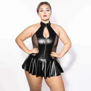 Lingerie en cuir PU de haute qualité, grande taille, robe de nuit grande taille, lingerie sexy exotique pour femmes rondes, vêtements de club en cuir - Product Image 3