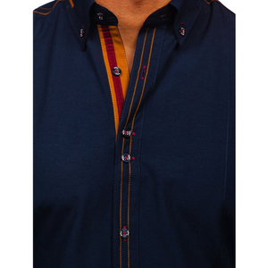 เสื้อเชิ้ตเดรสผู้ชายสีน้ำเงินกรมท่า ผ้าฝ้าย 140 กรัม กระดุมแถวเดียว แขนยาว ปกคอปก ติดกระดุม  สีพื้น สไตล์สมาร์ทแคชชวล สำหรับใส่ในฤดูร้อน - Product Image 5