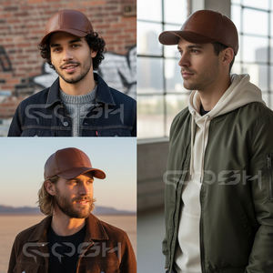 Casquette de baseball en cuir marron uni - Product Image 4