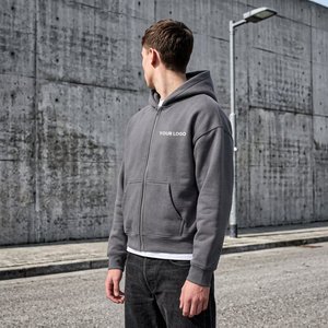 Sudadera con Capucha Oversize Personalizada de Estilo Urbano, 500GSM, Felpa Francesa, Diseño de Doble Cremallera, Gráficos Digitales, Corte Holgado, Ropa Casual - Product Image 3