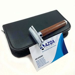 Maquinilla de afeitar de seguridad de doble filo con mango de madera y acero inoxidable, herramienta de afeitado con agarre ergonómico para barbería y cuidado personal - Product Image 4
