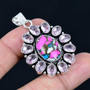 Pendentif fleur en pierre précieuse Kunzite rose, collier floral, pendentif en argent fait main, bijoux pour femmes - Product Image 2