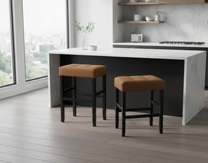 Ensemble de 2 tabourets de bar et de comptoir en cuir PU, ensemble de tabourets capitonnés en cuir PU, ensemble de tabourets rembourrés en PU avec structure en bois massif, hauteur bar et comptoir - Product Image 4