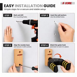 Soporte de Pared Ajustable para Guitarra con Base de Madera Dura y Gancho de Exhibición de 5 Niveles - Product Image 5