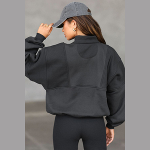 <b>Women's</b> Oversized Hooded Fleece <b>Sweatshirt</b> With Zipper Drop-Shoulder Full Sleeve Solid Color Autumn Wear - Product Image 5