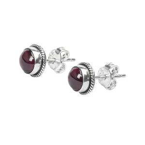 Handmade Garnet <b>Stud</b> Earrings Gold Plated <b>Sterling</b> <b>Silver</b> Rope Edge Birthstone Jewelry Gift for Her Beautiful Jewelry - Product Image 5