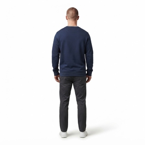 Men's <b>Navy</b> Crewneck <b>Sweatshirt</b> Utility Chest Pocket Zip Detail Long Sleeve Casual Streetwear Pullover Custom - Product Image 2