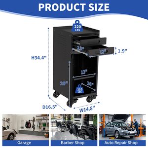 Armadietto Portautensili Sottile da 34,3 Pollici con Ruote, in Metallo, per Garage, con Porta Bloccabile e 2 Cassetti - Product Image 2