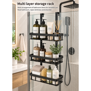 3-Tier Over-Door <b>Shower</b> Caddy Metal Storage <b>Rack</b> Hook Type Minimalist Design Black Color Durable for Bathroom Use - Product Image 4