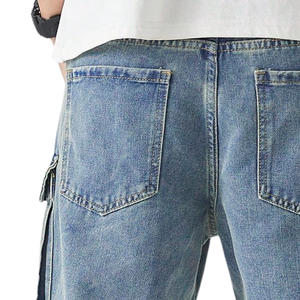 Pantalones Cargo de Mezclilla Casuales para Hombre, Corte Regular, Multibolsillos, Detalle de Botones, Lavado Medio, Secado Rápido, Transpirables, 100% Algodón, Peso Medio - Product Image 5