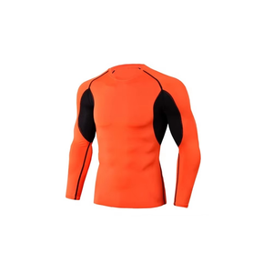 Conjunto de compresión de manga larga naranja para hombre, cuello redondo, de secado rápido, de spandex y poliéster, top de manga larga y pantalones, kit sólido para todas las estaciones - Product Image 2