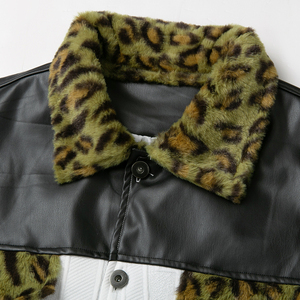 Men's PU Leather Jacket Leopard Print <b>Stitching</b> Customized Design Party <b>Coat</b> Letter Pattern Wholesale Price Shearing Processing - Product Image 3