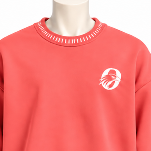 Mens <b>Coral</b> Stitched Border Distressed Crewneck Sweatshirt Oversized Pullover Long Sleeve Casual Streetwear Everyday Fashion <b>Top</b> - Product Image 3