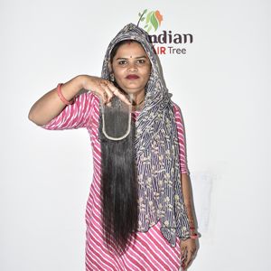 Extensions de cheveux humains Remy indiens 100% naturels noirs bruts pour femmes, lisses HD, avec closure 4*4 et double trame machine, vente en gros - Product Image 5