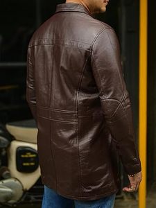 Gabardina de Cuero para Hombre con Cuello de Solapa con Muescas, Mangas Largas, Cierre de Botones, Ligera y Reversible para Días Fríos - Product Image 2