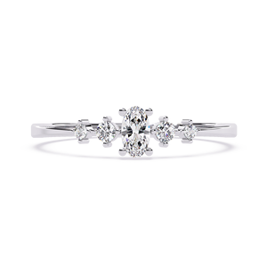 Anillo de Oro Sólido de 14K con Diamantes Cultivados en Laboratorio de Corte Ovalado y Redondo, Minimalista y Único para Mujer, Ideal para Regalo, Fiesta y Aniversario - Product Image 6