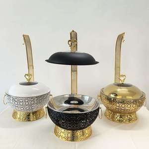 Luxury Round Lattice Chafing Dish Set Stainless Steel Buffet Food Warmer Ornate Gold White <b>Black</b> Catering Server - Product Image 6
