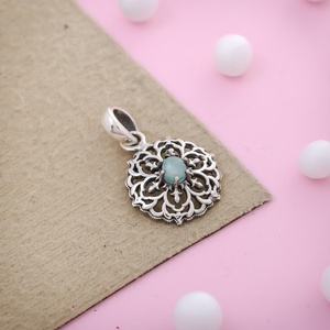 Natural Larimar Gemstone Mosaic Flower Design Handmade 925 Silver Charm Pendant Fine Jewelry for Girls Manufacturer Supplier - Product Image 1