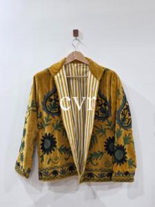 Manteau vintage en velours brodé, col mandarin, manches longues, motif floral, fait main, pour femme adulte, vêtement d'extérieur décontracté d'automne - Product Image 3