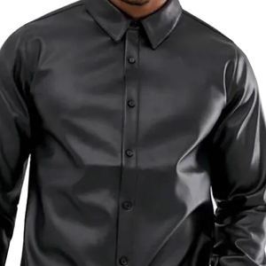 Camisa Casual de Cuero 100% para Hombre, Nuevo Diseño, Transpirable, Resistente al Viento, Antibacteriana, Ecológica, Cierre con Botones de Cuerno, Color Sólido - Product Image 2