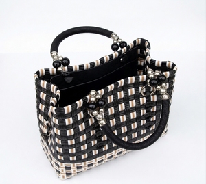 Sac fourre-tout tissé à la main, style bohème, avec breloque arc-en-ciel, panier de plage d'été, sac à main écologique en plastique recyclé pour femme - Product Image 5
