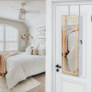 Armadietto a Specchio da Parete Bianco a 4 Ripiani per Gioielli, Specchio Intero con Luce LED a 3 Colori, Design in Legno - Product Image 4