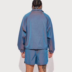 Ensemble de survêtement bleu pour homme, coupe ample, couleur unie, séchage rapide, short streetwear avec cordon de serrage et logo frontal - Product Image 3