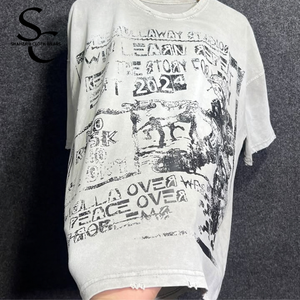T-shirts personnalisés de haute qualité avec effet délavé et vieilli, 100% coton jersey, tissu respirant, coupe ample, col rond, OEM - Product Image 2