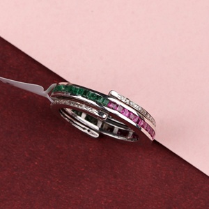 925 Sterling <b>Silver</b> Beautiful Natural Ruby & <b>Emerald</b> Gemstone And Solitaire Diamond <b>Ring</b> Handmade Minimalist Gift for Her - Product Image 4