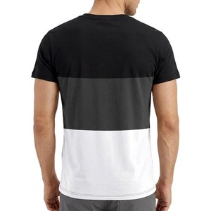 Nouveau T-shirt pour homme à blocs de couleur, manches courtes, col rond, coupe classique, tricoté, style décontracté, noir, gris, blanc, design uni - Product Image 2