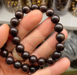 Bracelets unisexes en bois d'agar de 7 mm en forme de boule avec perles d'améthyste et d'agate, cadeau religieux bouddhiste - Product Image 2