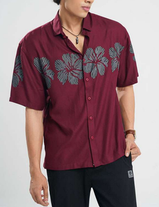 Men's Oversized <b>Half</b> <b>Shirt</b> Turn-down Collar Sleek Vintage Single-Breasted Casual Floral <b>Shirt</b> Summer-Look Crisp Soft Viscose - Product Image 3