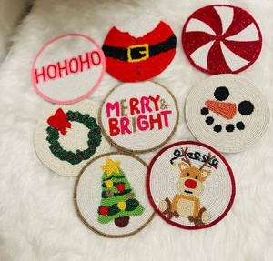 Custom Decorative Christmas Seed Beaded <b>Coaster</b> Set Handcrafted Holiday Table Trending <b>Drink</b> Mats <b>For</b> Home Party And Hotel - Product Image 1