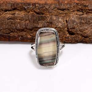 Bague ajustable en fluorite, vintage, en argent sterling 925, pierre précieuse, bijoux faits à la main, cadeau pour femmes et filles - Product Image 1