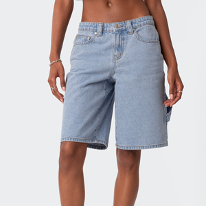 Shorts de Mezclilla de Cintura Alta con Cierre de Botones, Estilo Bermuda para Mujer, Ropa de Verano Informal, Suaves y de Alta Calidad - Product Image 4