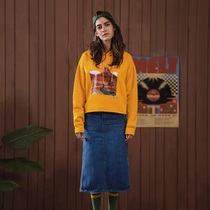 Sweat à capuche jaune pour femme en toile polyester/coton, anti-boulochage, respirant, décontracté, hiver/printemps/automne, personnalisable par FASHION VAULT - Product Image 1
